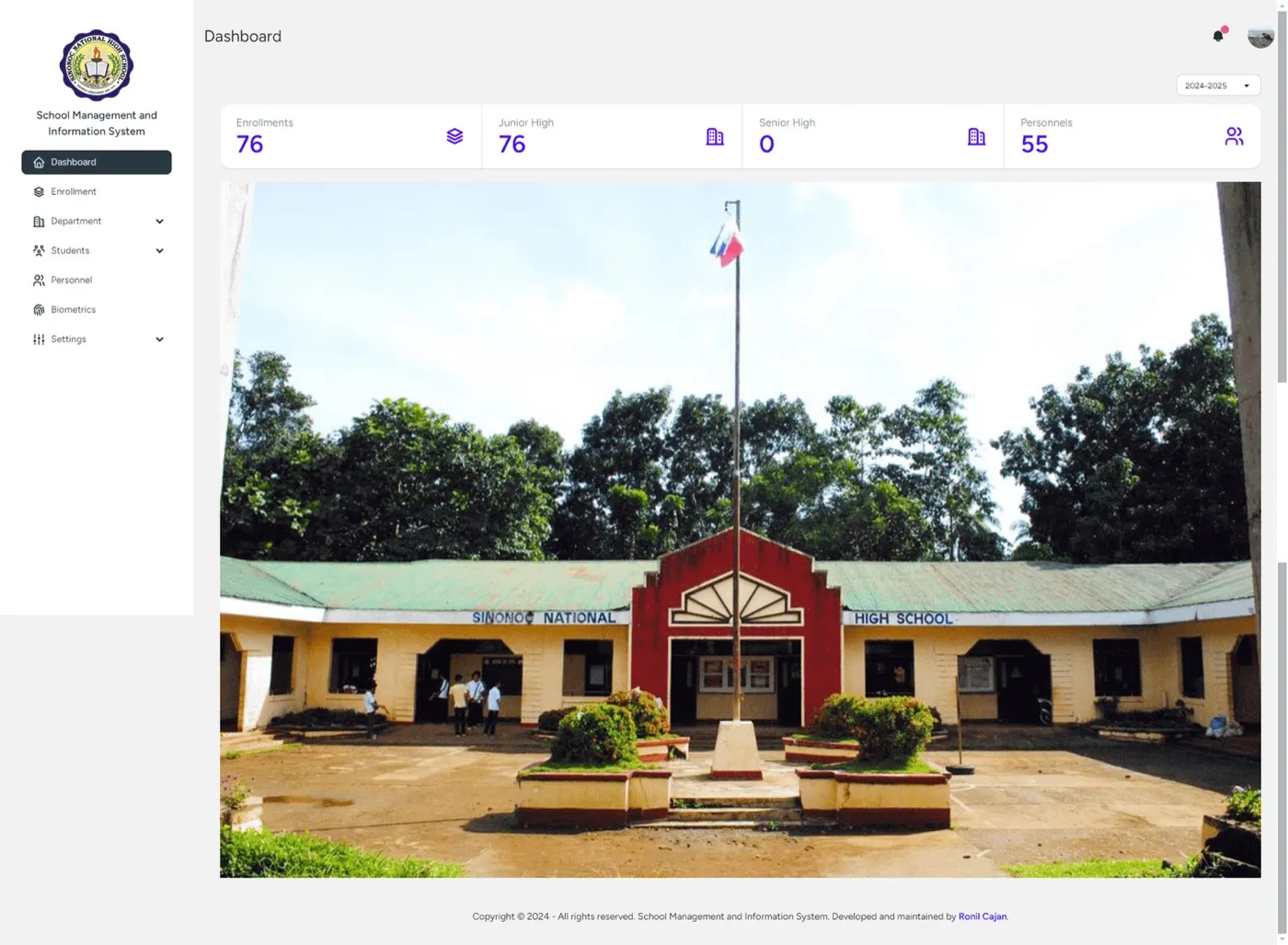 Screenshot of School Management System